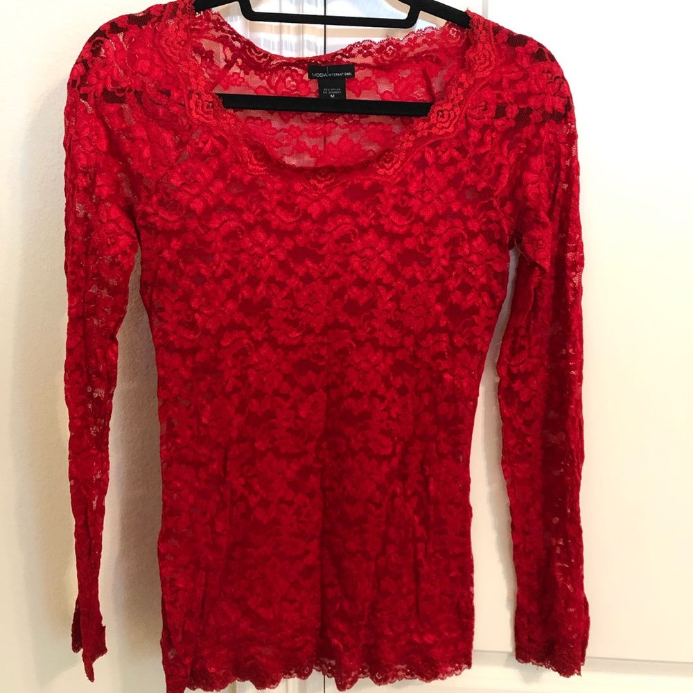 Red Lace Long Sleeve fitted top